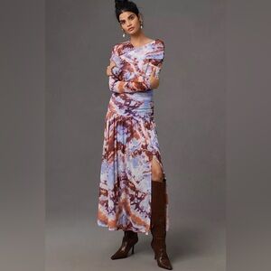 Anthropologie Tie-Dye Maxi Dress in Lavender, Rust, and Brown